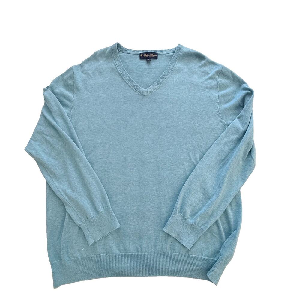 Brooks Brothers 100% Ocean Blue Supima Cotton V-Neck Men's Sweater XL Preppy